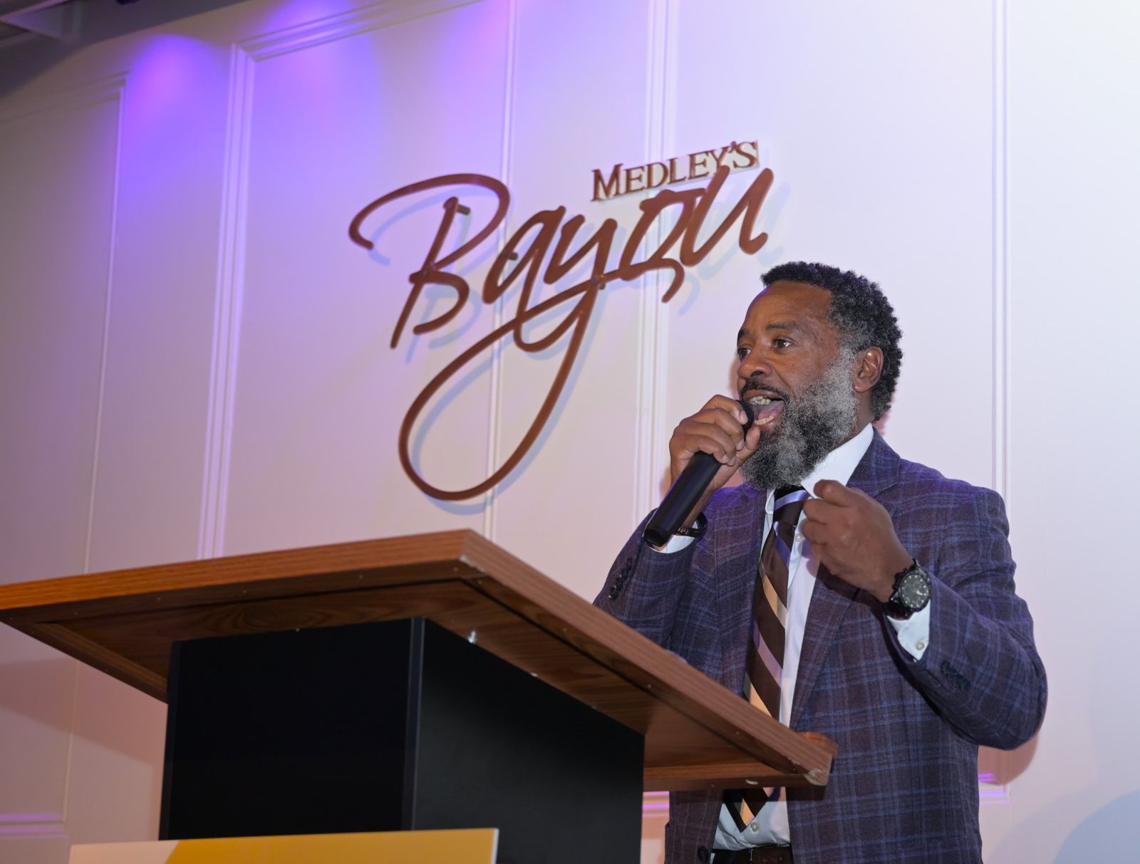 A guest speaker addressing the kick-off crowd