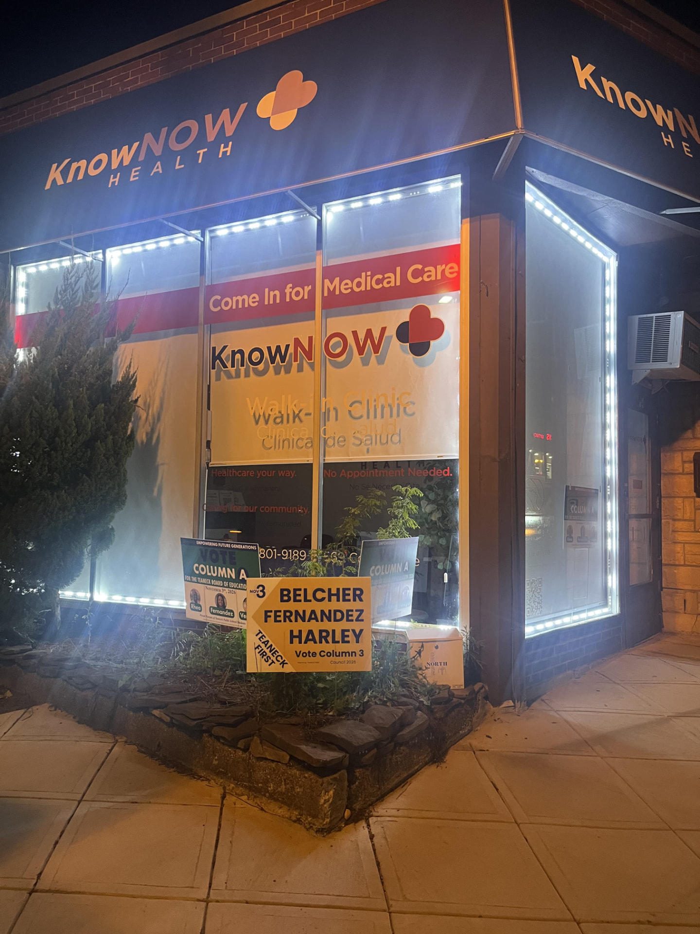 Teaneck First sign outside KnowNOW Health walk-in clinic