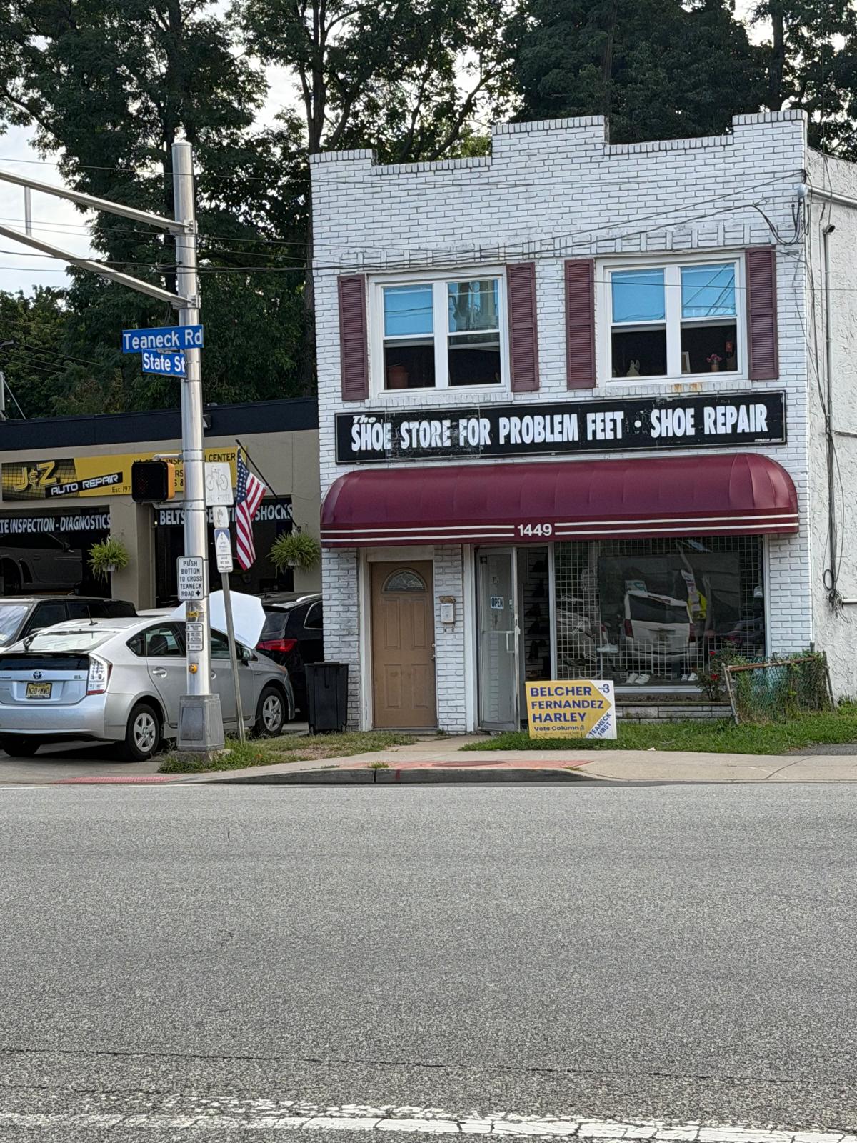 Teaneck First yard sign outside The Shoe Store for Problem Feet at Teaneck Rd & State St