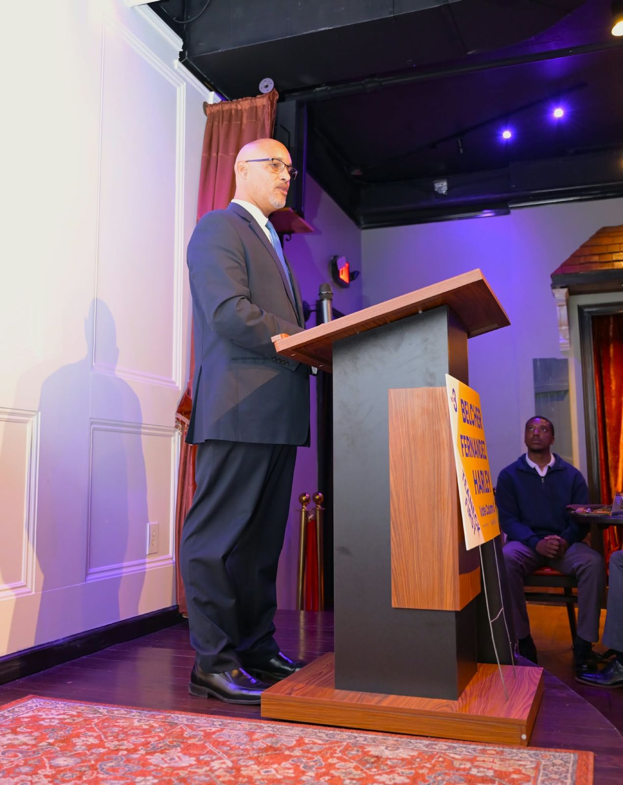 George Fernandez Jr. speaking at the campaign kick-off