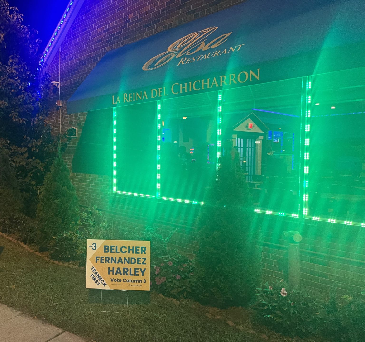 Teaneck First yard sign outside Elsa Restaurant